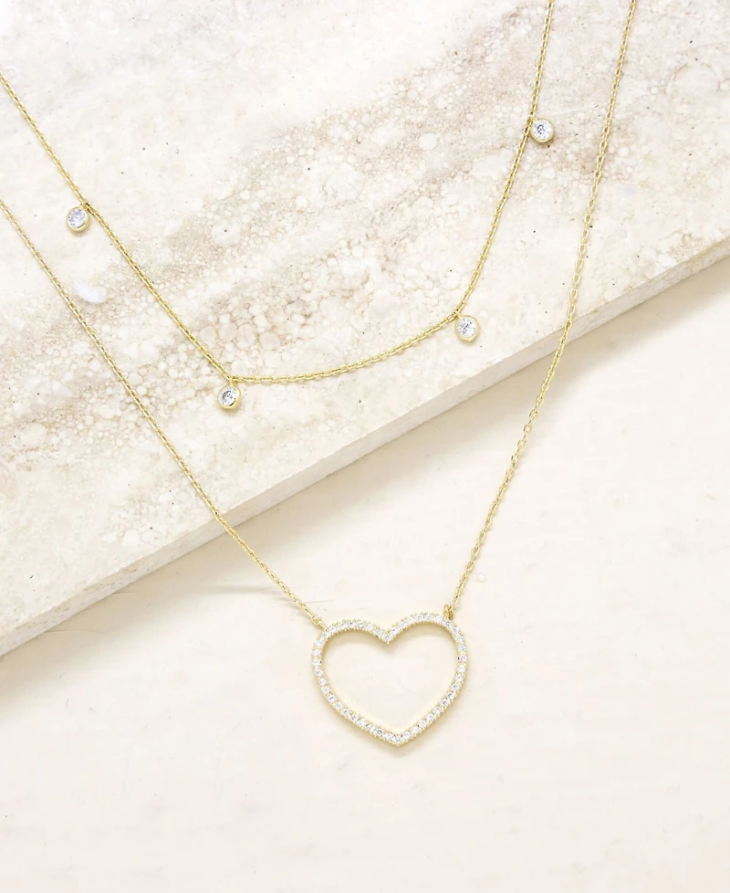Ettika Crystal Heart Drop Layered Necklace, Set of 2