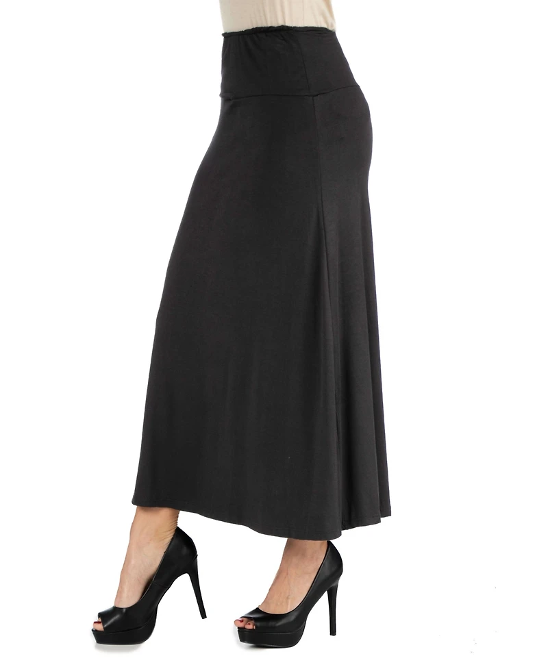 24Seven Comfort Apparel Women Elastic Waist Solid Color Maxi Skirt