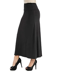24Seven Comfort Apparel Women Elastic Waist Solid Color Maxi Skirt