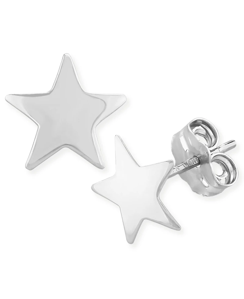 Flat Star Stud Earrings Set 14k White Or Yellow Gold