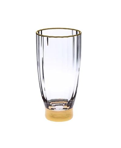 Classic Touch Set of 6 Straight Line Textured Water Tumblers with Vivid Gold Tone Base and Rim
