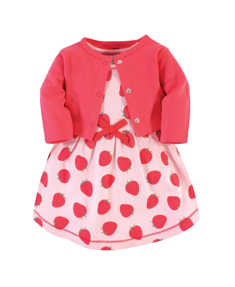 Touched by Nature Baby Girls Organic Cotton Dress and Cardigan 2pc Set, Strawberries