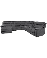 Closeout! Hutchenson 7-Pc. Fabric Chaise Sectional with 3 Power Recliners and 2 Consoles