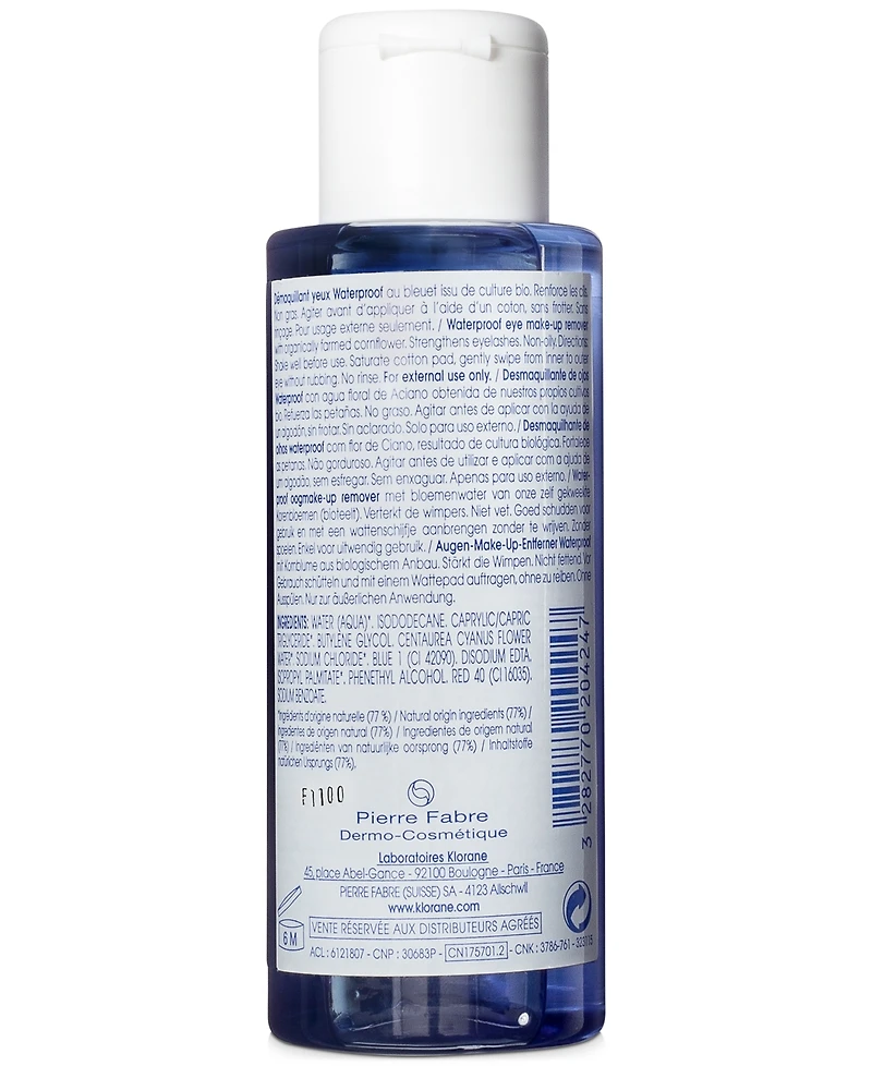 Klorane Waterproof Eye Make-Up Remover With Organically Farmed Cornflower, 3.3-oz.