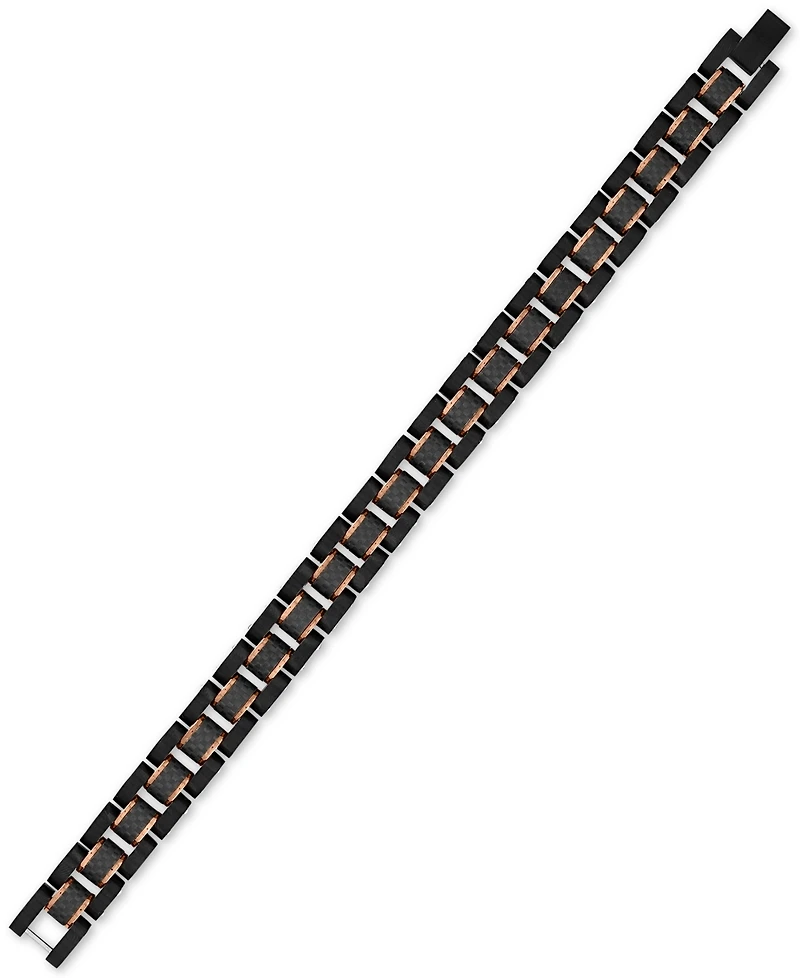 Esquire Men's Jewelry Watch Link Bracelet in Stainless Steel and Black Carbon Fiber, Created for Macy's