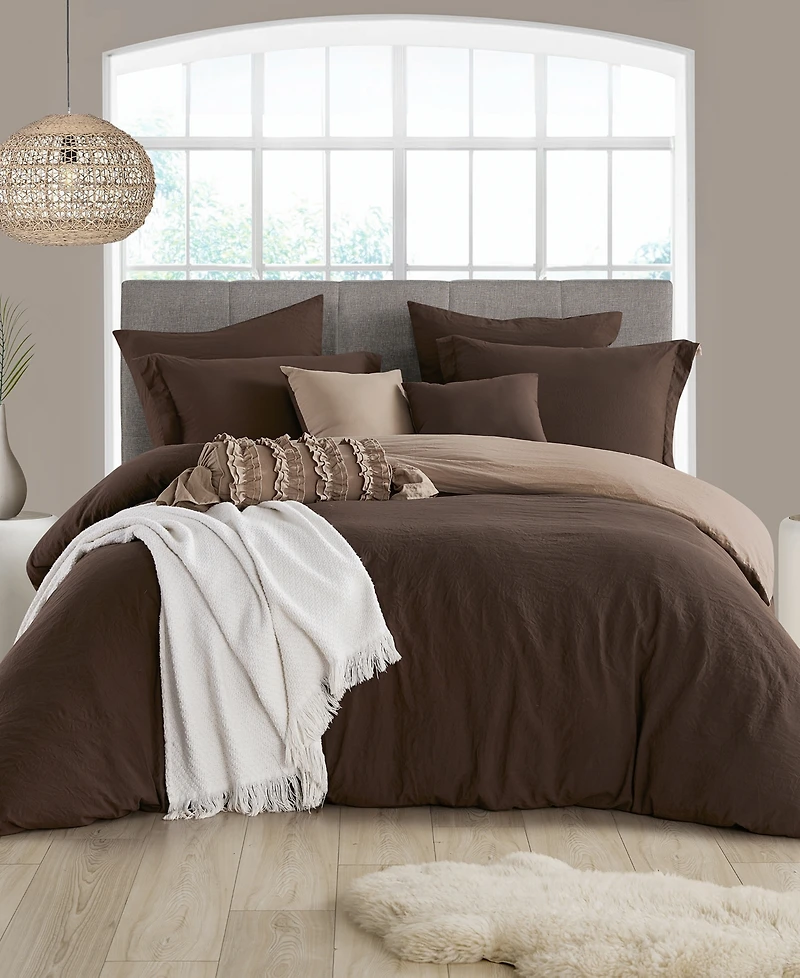 Ultra Soft Reversible Crinkle Duvet Cover Set, Full/Queen