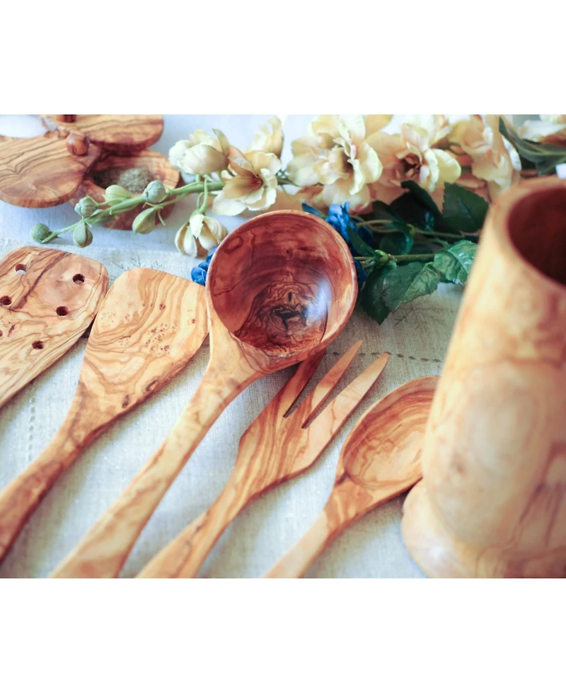 BeldiNest Set of 5 Wooden Kitchen Utensils Spoon Fork and Set of 2 Spatulats-Ladle