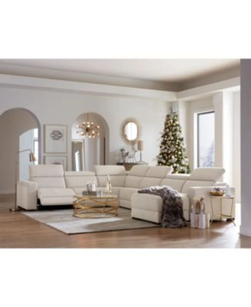 Nevio Leather Power Reclining Sectional Sofa With Articulating Headrests Collection Created For Macys