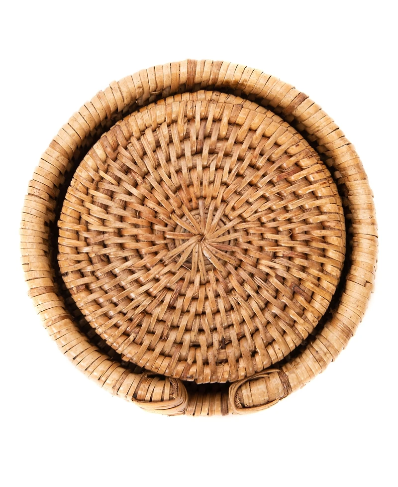 Artifacts Rattan Round Coasters with Box - 7 Piece Set