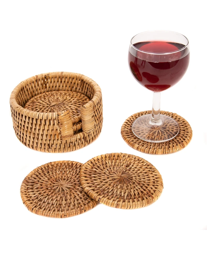 Artifacts Rattan Round Coasters with Box - 7 Piece Set