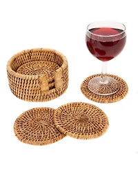 Artifacts Rattan Round Coasters with Box - 7 Piece Set
