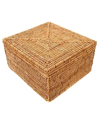 Artifacts Trading Company Rattan Storage Box with Lid - Flat File Organizer