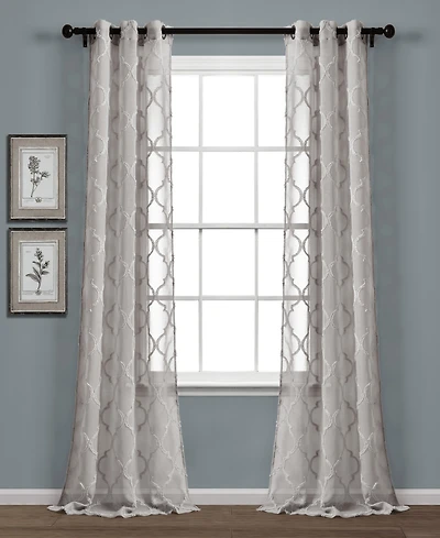 Lush Decor Avon Trellis Grommet Sheer Window Curtain Panels Pair - Curtains for Living Room or Bedroom