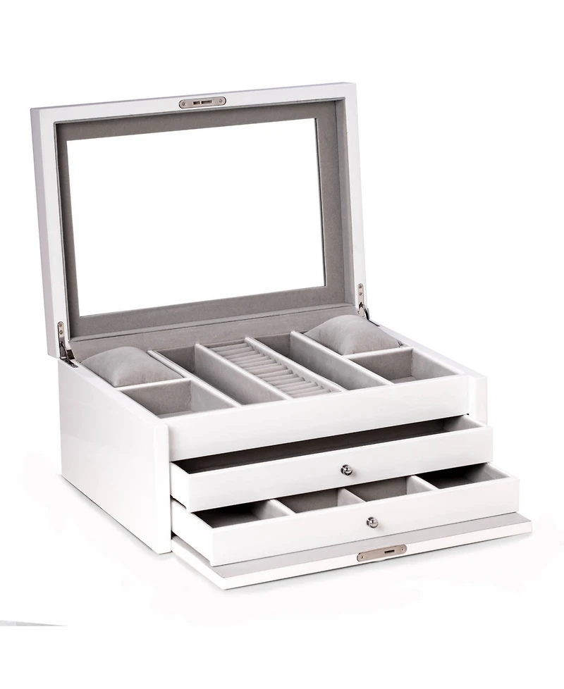 Bey-Berk Lacquer Large Jewelry Chest with Multi-Compartment Storage