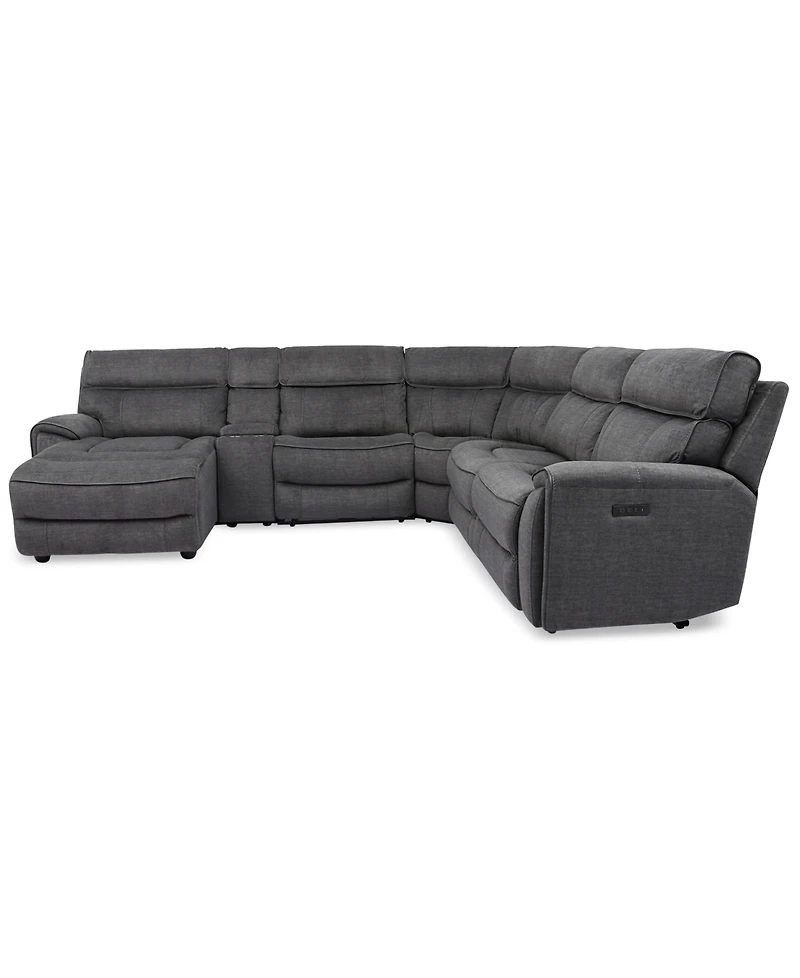 Closeout! Hutchenson 6-Pc. Fabric Chaise Sectional with 2 Power Recliners and Console