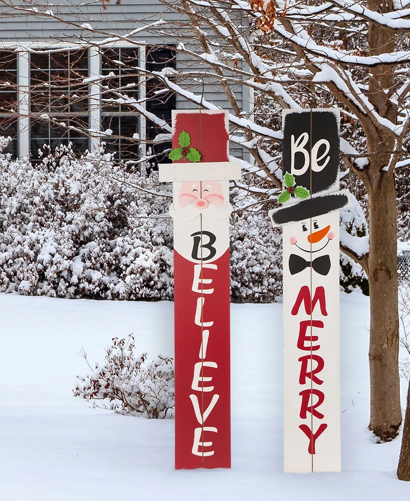 Glitzhome Wooden Snowman Porch Sign - Merry