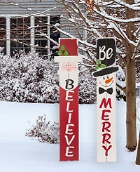 Glitzhome Wooden Snowman Porch Sign - Merry