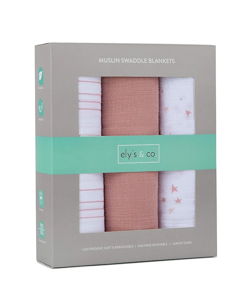 Ely's & Co. Cotton Muslin Swaddle Blanket 3 Pack