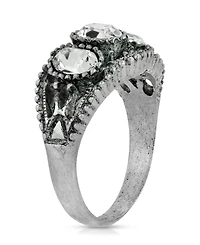 Pewter Triple Clear Crystal Oval Ring
