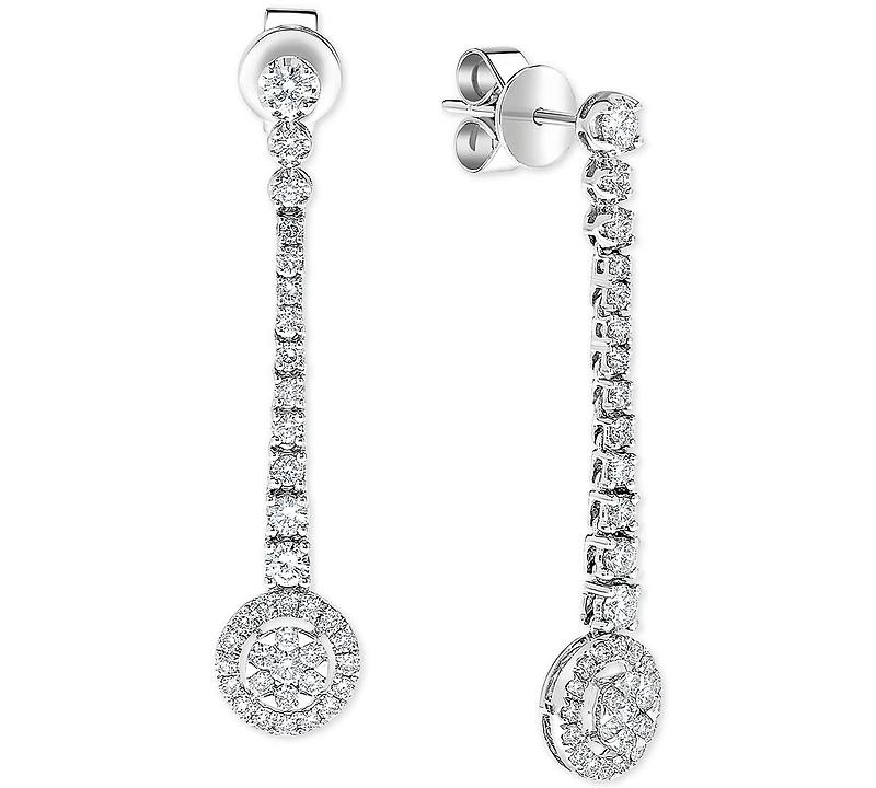 Diamond Halo Cluster Dangle Drop Earrings (1 ct. t.w.) in 14k White Gold