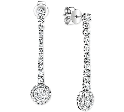 Diamond Halo Cluster Dangle Drop Earrings (1 ct. t.w.) in 14k White Gold