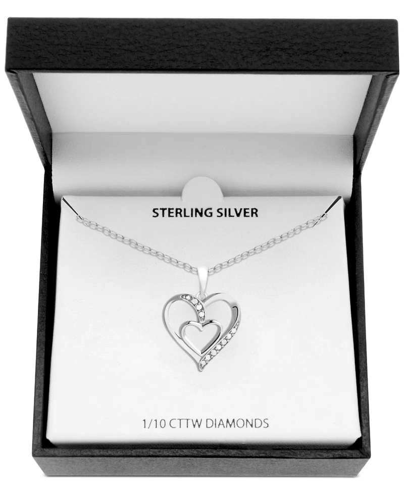 Diamond Double Heart 18" Pendant Necklace (1/10 ct. t.w.) in Sterling Silver