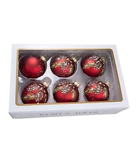 Kurt Adler 80MM Glass Red With Pinecone Design Ball Ornaments, 6 Piece Box Set