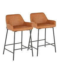 Daniella Industrial Counter Stool Black Metal and Espresso Faux Leather by Lumisource - Set Of 2
