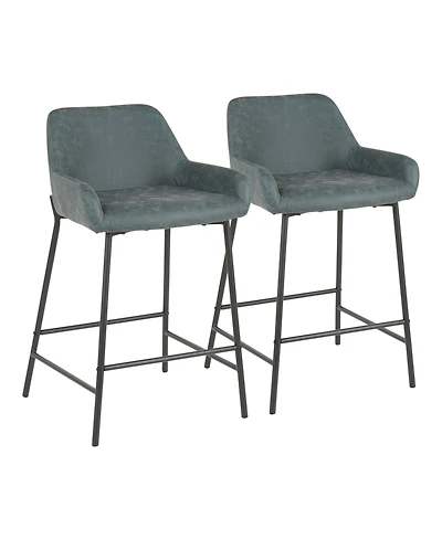 Daniella Industrial Counter Stool Black Metal and Espresso Faux Leather by Lumisource - Set Of 2