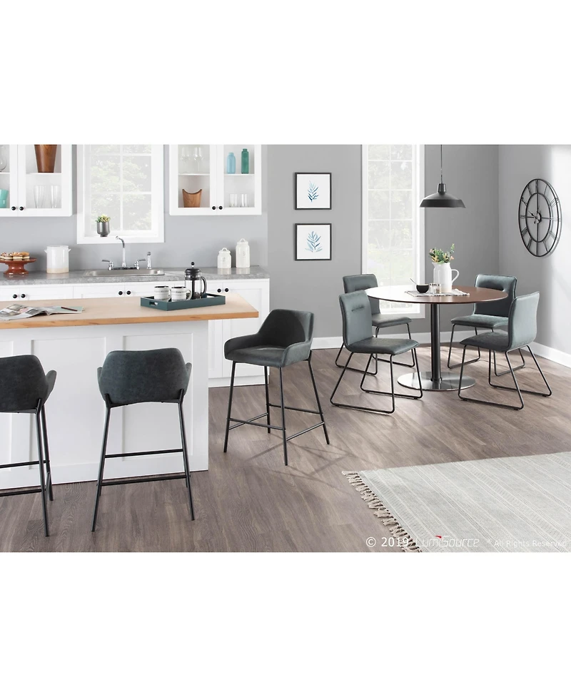 Daniella Industrial Counter Stool Black Metal and Espresso Faux Leather by Lumisource - Set Of 2