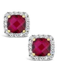 Lab Grown Ruby (1-1/3 ct. t.w.) and Lab Grown White Sapphire (1/5 ct. t.w.) Halo Stud Earrings in 10k Yellow Gold. Also Available in Lab Grown White S