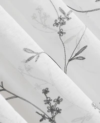 Delia Embroidered Floral Sheer Rod Pocket Curtain Panel