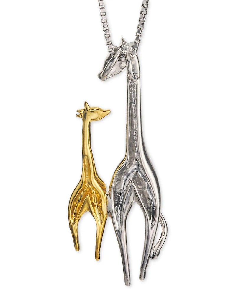 Diamond Giraffe Mother & Child 18" Pendant Necklace (1/10 ct. t.w.) in Sterling Silver & 10k Gold