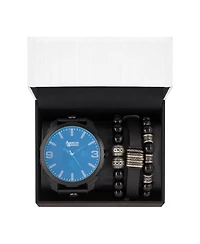 Men's Black Analog Quartz Watch And Holiday Stackable Gift Set
