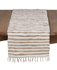 Saro Lifestyle Leather and Cotton Woven Chindi Table Runner