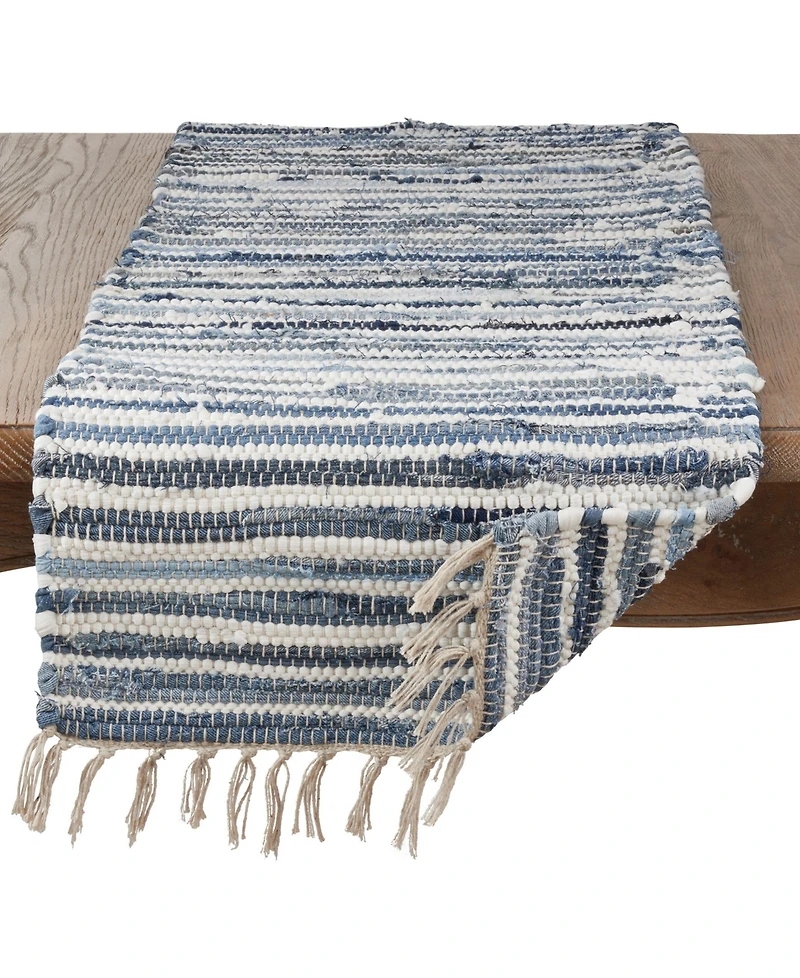 Saro Lifestyle Striped Denim Chindi Dining Table Runner