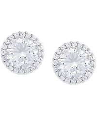 Birthstone Round Cubic Zirconia Halo Solitaire Stud Earrings Silver Plate