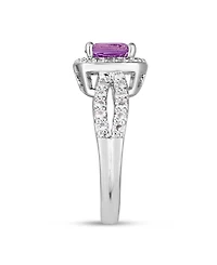 Simulated Birthstone Cushion Cubic Zirconia Halo Solitaire Ring Silver Plate