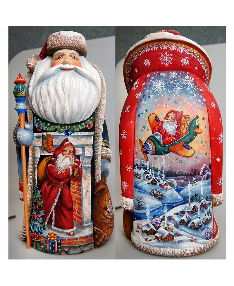 G.DeBrekht Woodcarved and Hand Painted Coming To Town Santa Claus Figurine