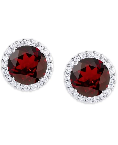 Birthstone Round Cubic Zirconia Halo Solitaire Stud Earrings Silver Plate