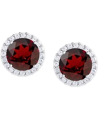 Birthstone Round Cubic Zirconia Halo Solitaire Stud Earrings Silver Plate