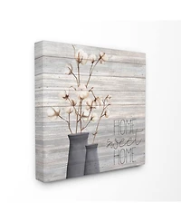 Stupell Industries Gray Home Sweet Home Cotton Flowers in Vase Canvas Wall Art, 17" L x 17" H