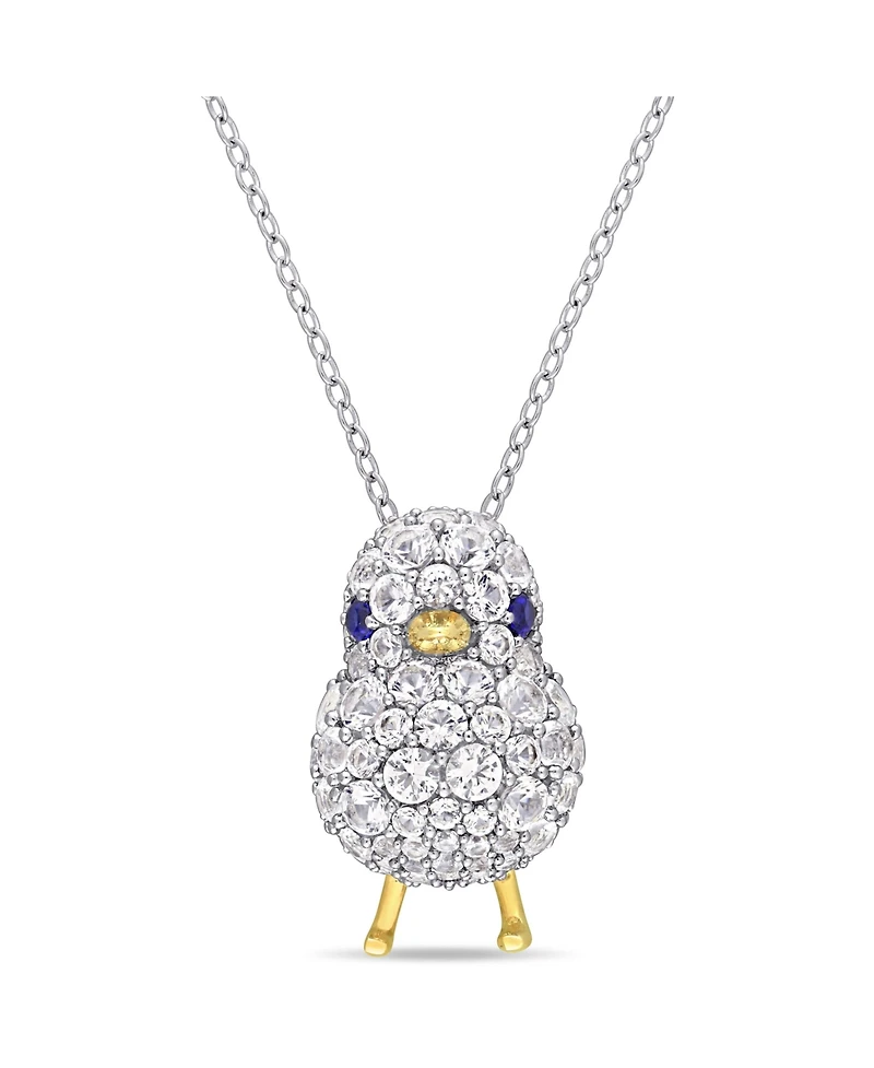 Lab Grown Blue and White Sapphire (2 3/4 ct. t.w.) Chick Bird Necklace in 18k Two-Tone Over Sterling Silver