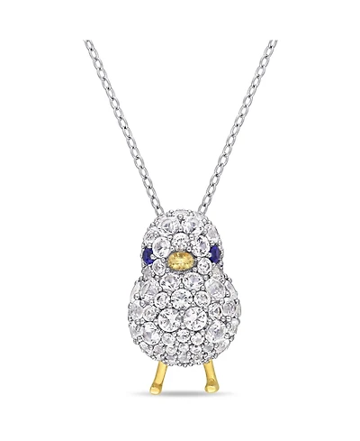 Lab Grown Blue and White Sapphire (2 3/4 ct. t.w.) Chick Bird Necklace in 18k Two-Tone Over Sterling Silver