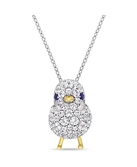 Lab Grown Blue and White Sapphire (2 3/4 ct. t.w.) Chick Bird Necklace in 18k Two-Tone Over Sterling Silver