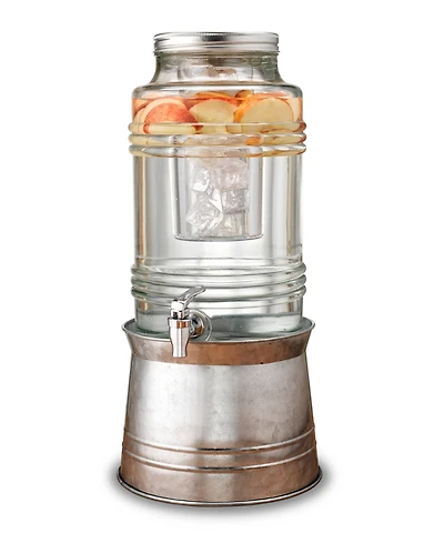 Circle Glass Breeze Beverage Dispenser with Ice Insert, Fruit Infuser and Galvanized Base, 2.4 Gal