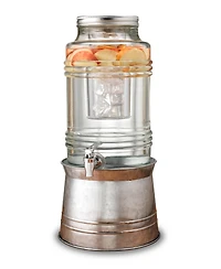 Circle Glass Breeze Beverage Dispenser with Ice Insert, Fruit Infuser and Galvanized Base, 2.4 Gal