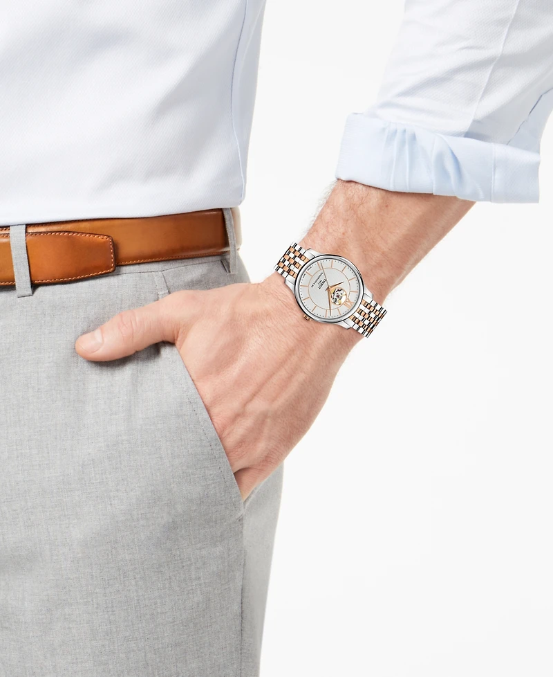 Tissot Men's Tradition Powermatic Stainless Steel And Rose Gold Two Tone Bracelet Watch 40mm