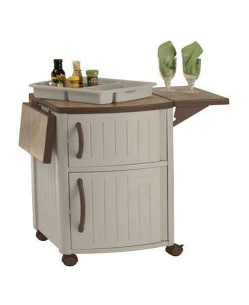 Suncast DCP2000 Portable Outdoor Patio Prep Serving Station Table and Cabinet