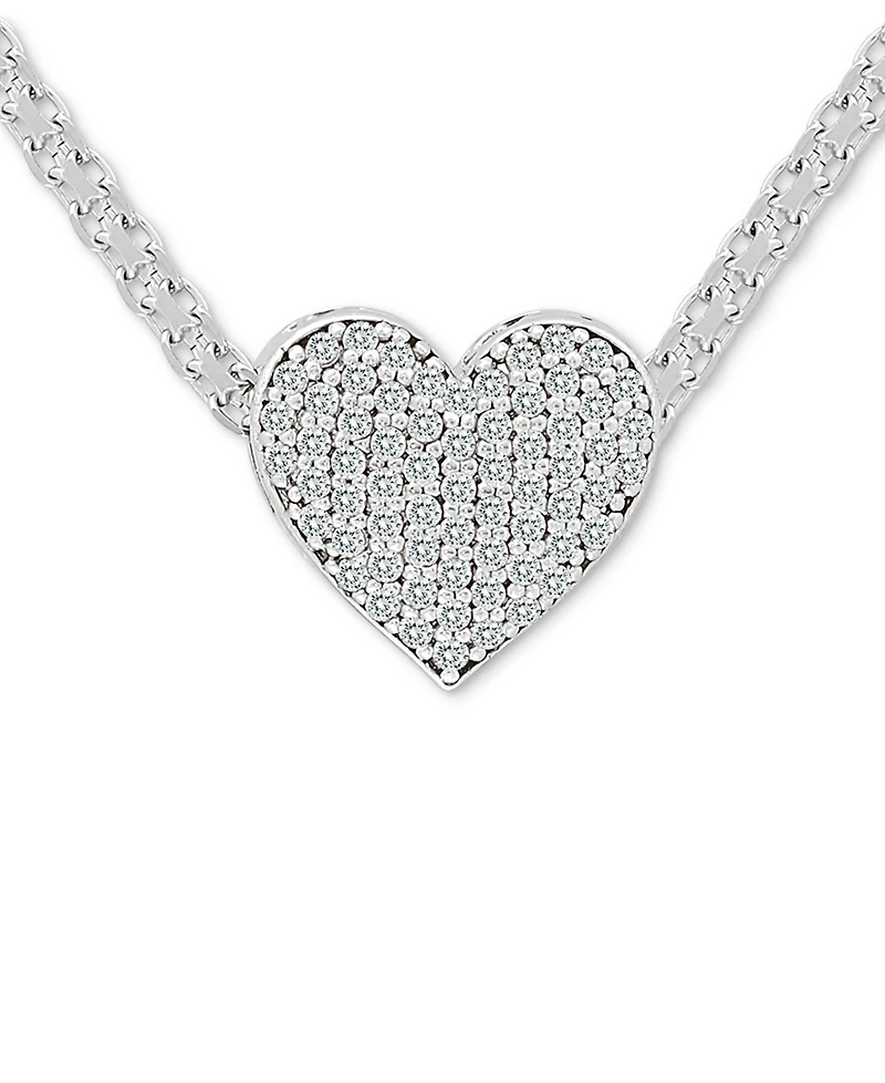 Cubic Zirconia Pave Heart 18" Pendant Necklace in Sterling Silver